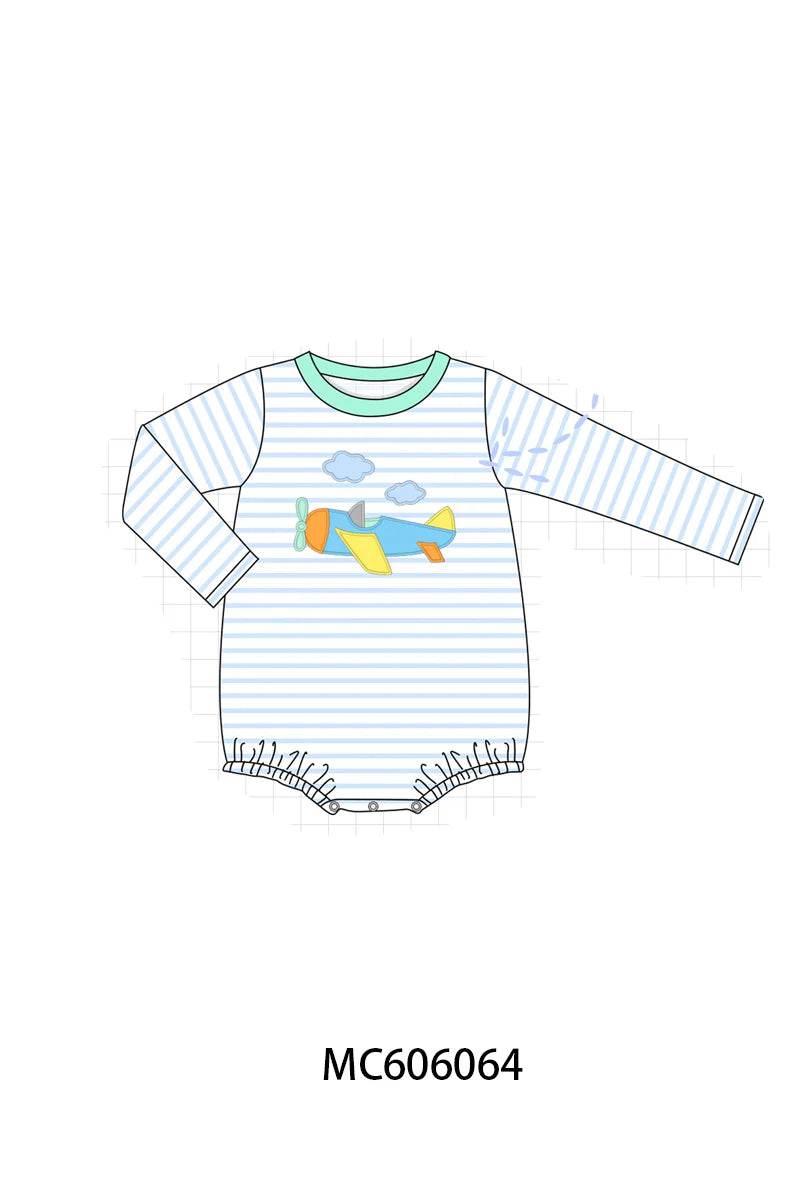 PO95 Mint airplane applique stripe collection - Boy Bubble