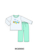 PO95 Mint airplane applique stripe collection - Boy Pant Set