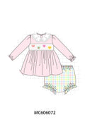 PO95 Pink heart smocked plaid collection - Bloomer Set