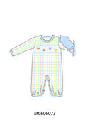 PO95 Pink heart smocked plaid collection - Boy Romper