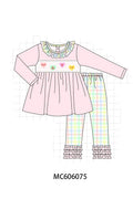 PO95 Pink heart smocked plaid collection - Girls Pant Set