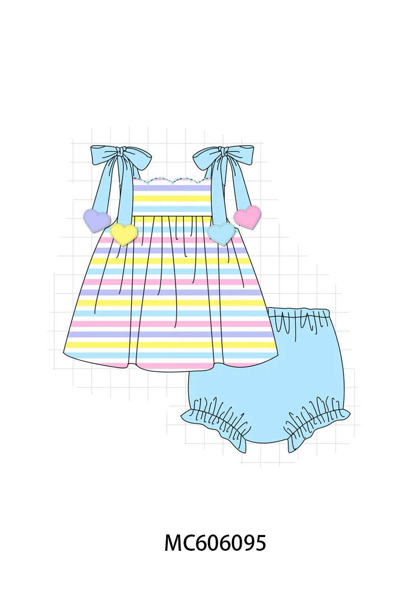 PO95 Rainbow stripe valentine heart applique collection - Bloomer Set