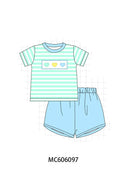PO95 Rainbow stripe valentine heart applique collection - Boy Short Set