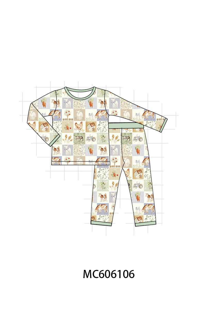 PO95 Sage farm checkered bamboo collection - Two Piece