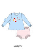 PO95 Blue valentine's day airplane applique collection - Diaper Set