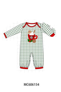 PO95 Red christmas gingerbread applique gingham collection - Boy Romper