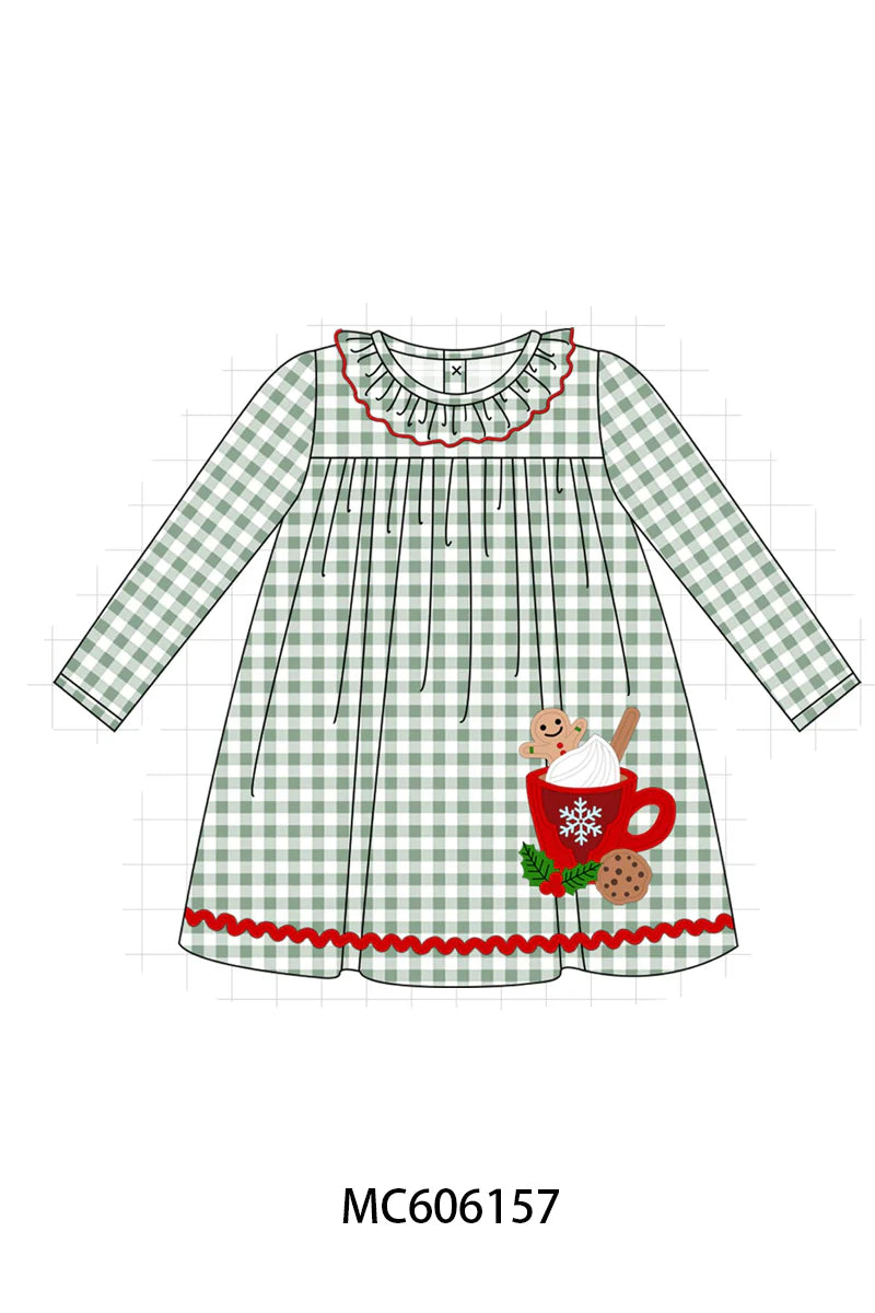 PO95 Red christmas gingerbread applique gingham collection- Dress