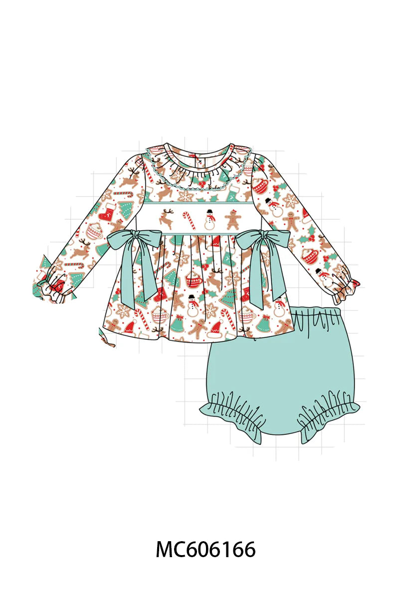 PO95 Mint christmas gingerbread embroidery collection - Bloomer Set