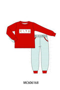 PO95 Mint christmas gingerbread embroidery collection- Boy Pant Set