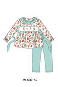 PO95 Mint christmas gingerbread embroidery collection - Girl Pant Set