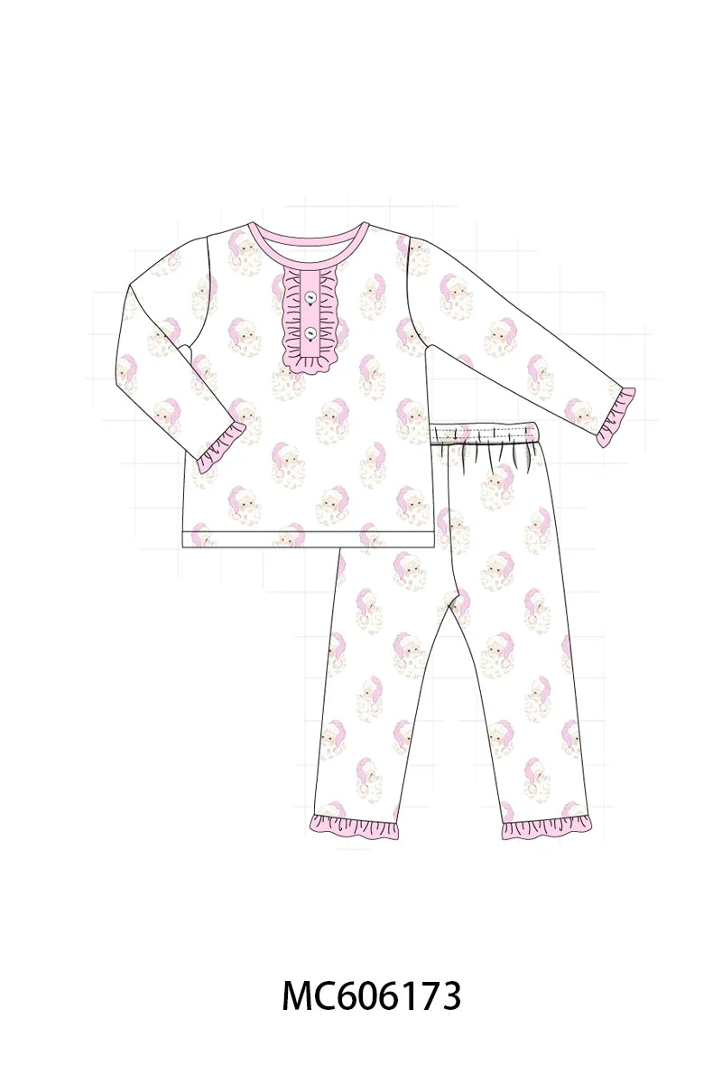 PO95 Blue&pink christmas santa claus pajama collection - Girl Pant Set