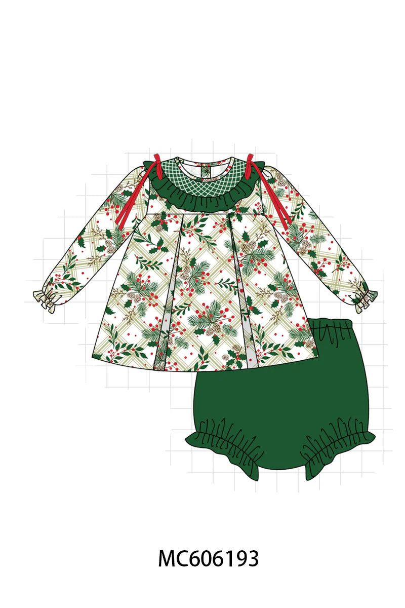 PO95 Forest Christmas holly leaves smocked collection