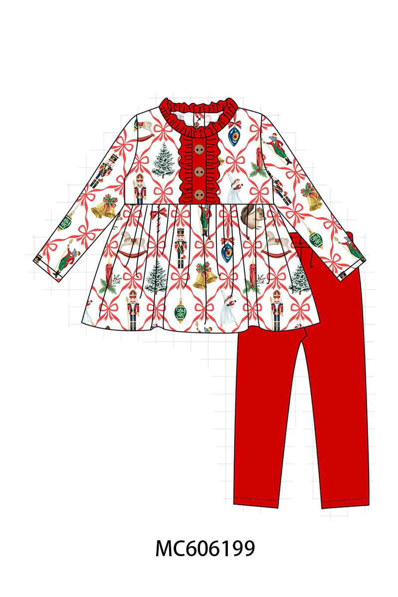 PO95 Red christmas nutcracker bow tie collection - Girl Pant Set