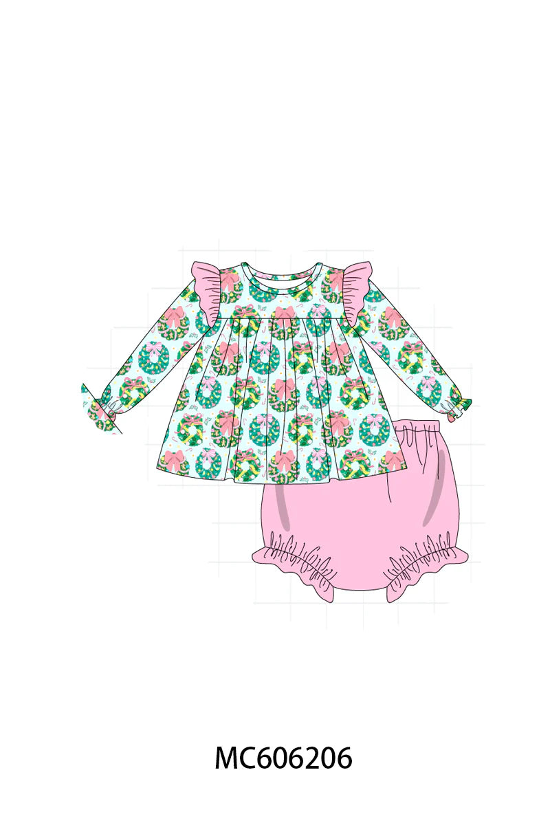 PO95 Teal nativity embroidery plaid collection - Bloomer Set