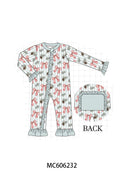 PO95 Sage bow print ruffle collection - Sleeper Onesie