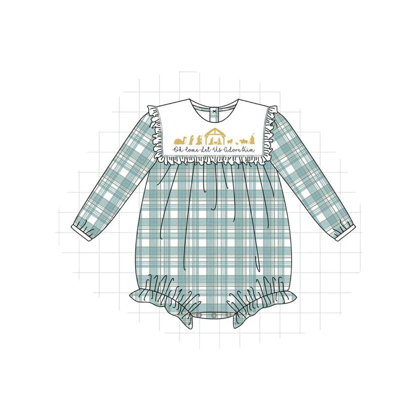 PO95 Teal nativity embroidery plaid collection - Bubble