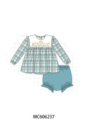PO95 Teal nativity embroidery plaid collection - Bloomer Set