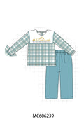 PO95 Teal nativity embroidery plaid collection - Boy Pant Set