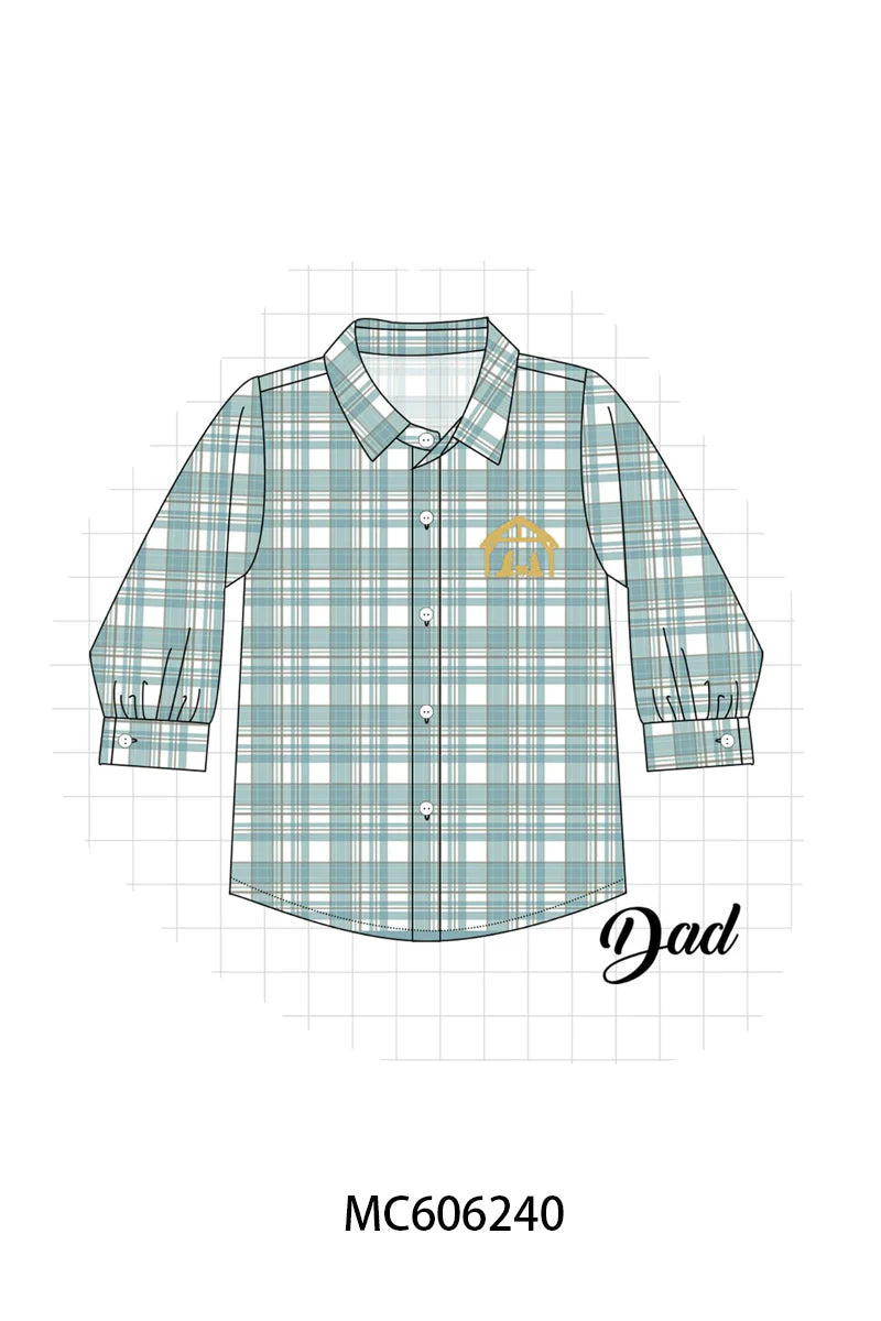 PO95 Teal nativity embroidery plaid collection - Boys Button Shirt