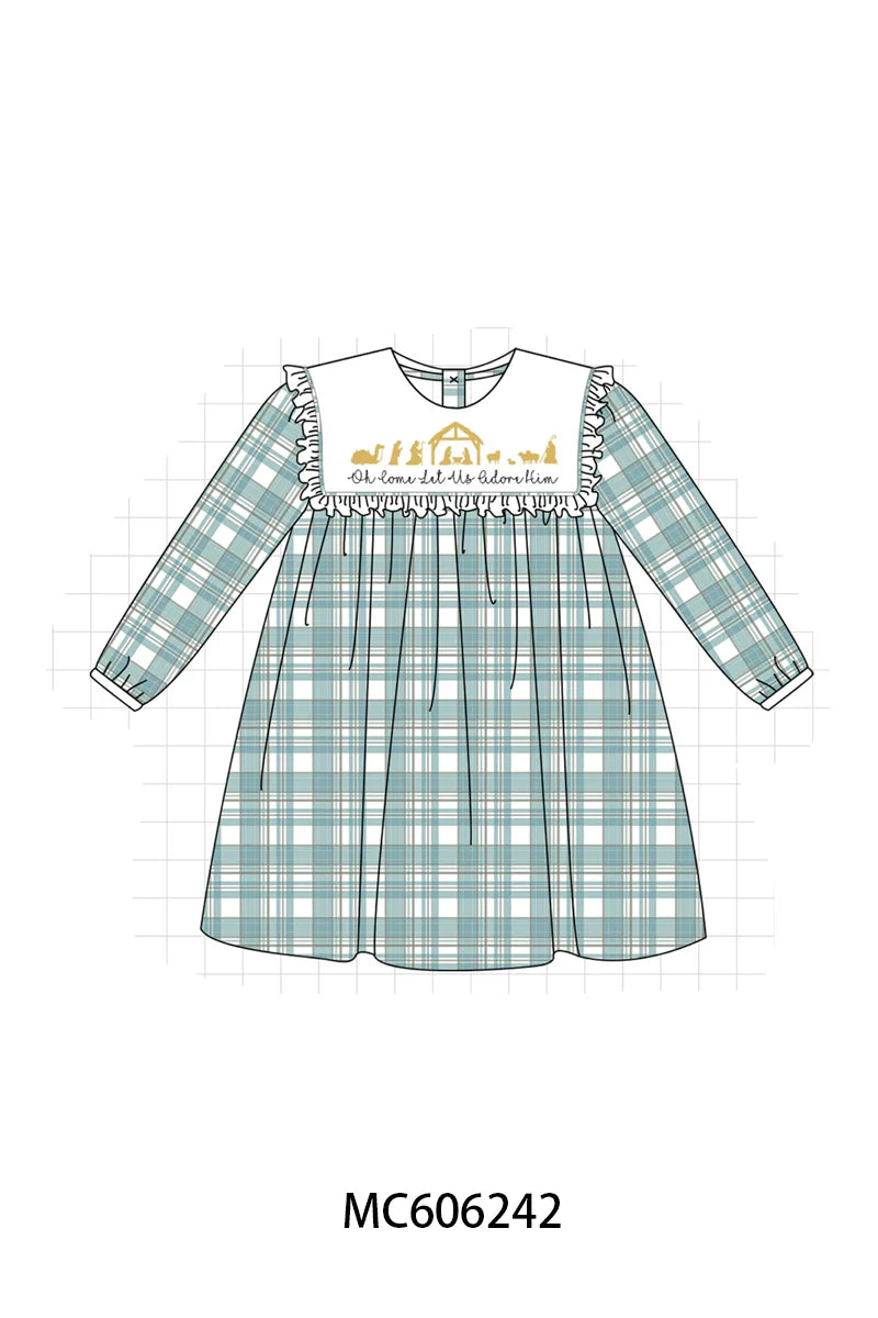 PO95 Teal nativity embroidery plaid collection - Dress