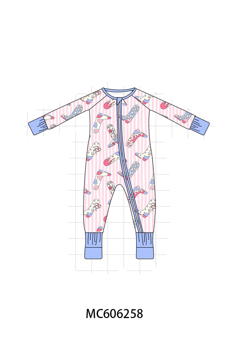PO95 Blue western boots stripe bamboo collection - Sleeper Onesie