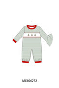 PO95 Green christmas tree embroidery collection - Boy Romper