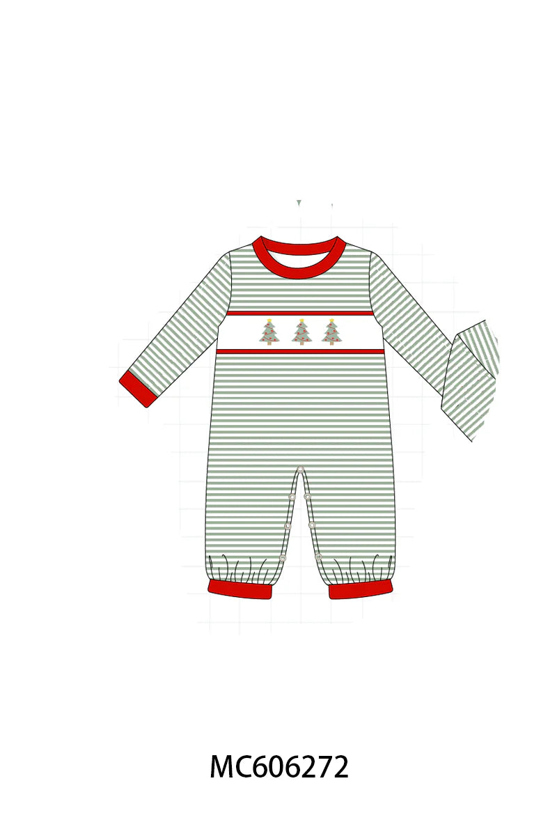 PO95 Green christmas tree embroidery collection - Boy Romper