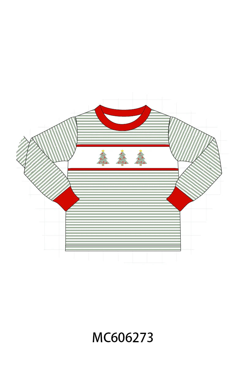 PO95 Green christmas tree embroidery collection- Boys Shirt