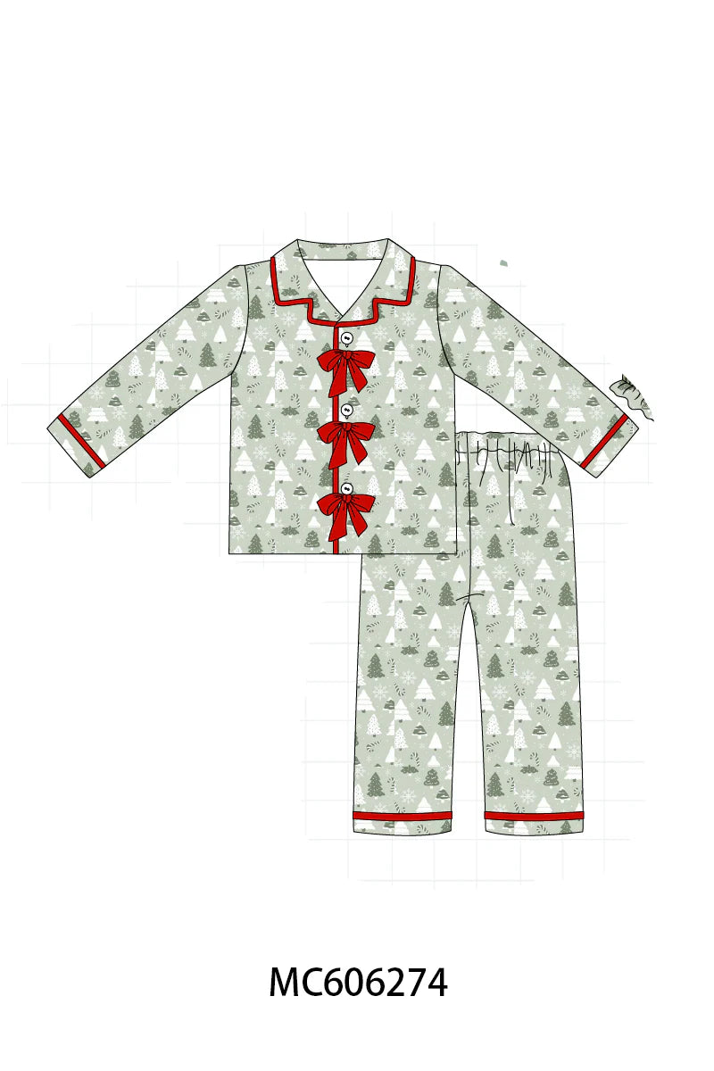 PO95 Green christmas tree embroidery collection - Pajama Set