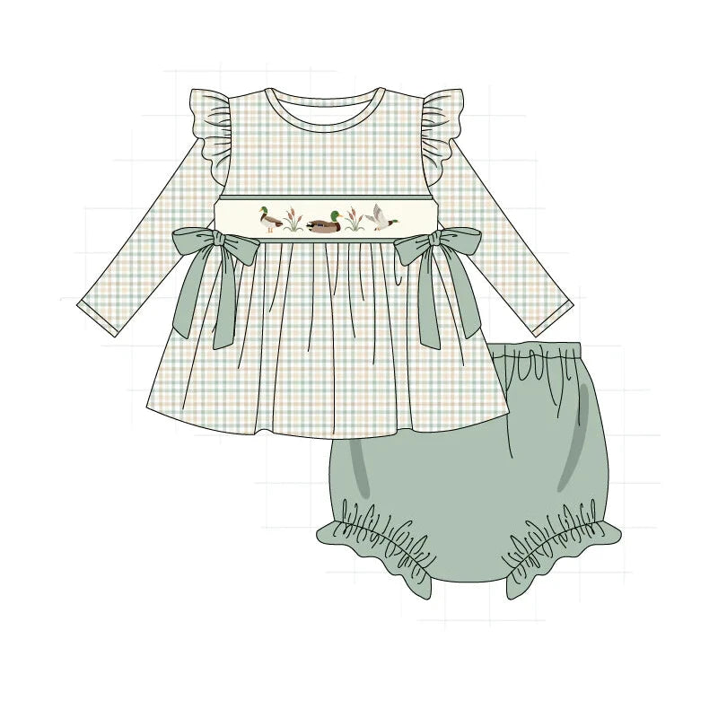 PO95 Sage duck embroidery plaid collection - Bloomer Set