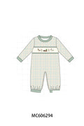 PO95 Sage duck embroidery plaid collection - Boy Romper
