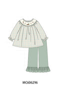 PO95 Sage duck embroidery plaid collection - Girl Pant Set