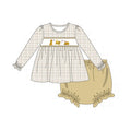 PO95 Brown puppy embroidery plaid collection - Bloomer Set