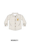 PO95 Brown puppy embroidery plaid collection - Boys Button Shirt