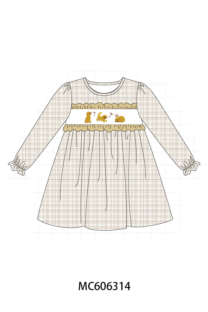 PO95 Brown puppy embroidery plaid collection - Dress