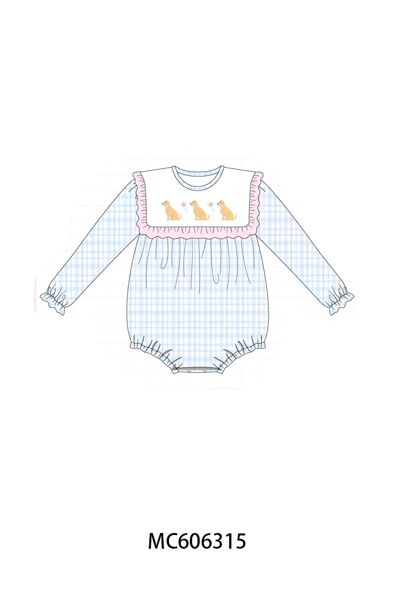 PO95 Blue puppy embroidery plaid collection
