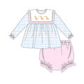 PO95 Blue puppy embroidery plaid collection - Bloomer Set