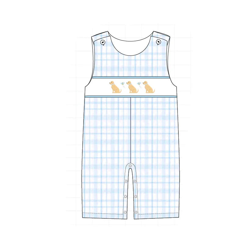 PO95 Blue puppy embroidery plaid collection - Boy Jumper
