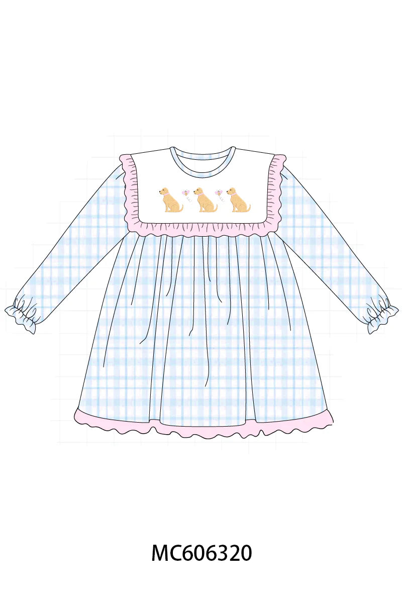 PO95 Blue puppy embroidery plaid collection - Dress