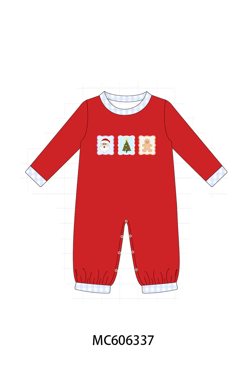 PO95 Red christmas santa tree gingerbread applique collection - Boy Romper
