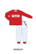 PO95 Red christmas santa tree gingerbread applique collection - Boy Pant Set