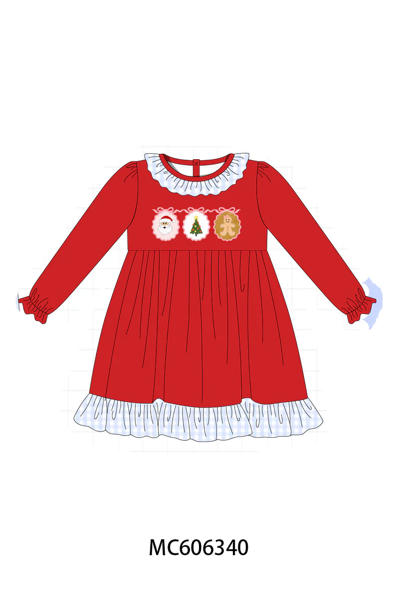 PO95 Red christmas santa tree gingerbread applique collection - Dress
