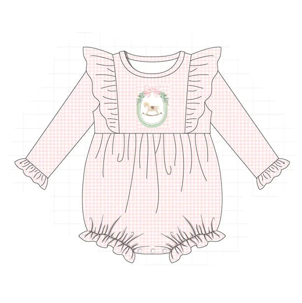 PO95 Pink christmas horse embroidery gingham collection - Bubble