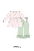 PO95 Pink christmas horse embroidery gingham collection - Girl Pant Set