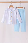 Blue turkey embroidery pants set