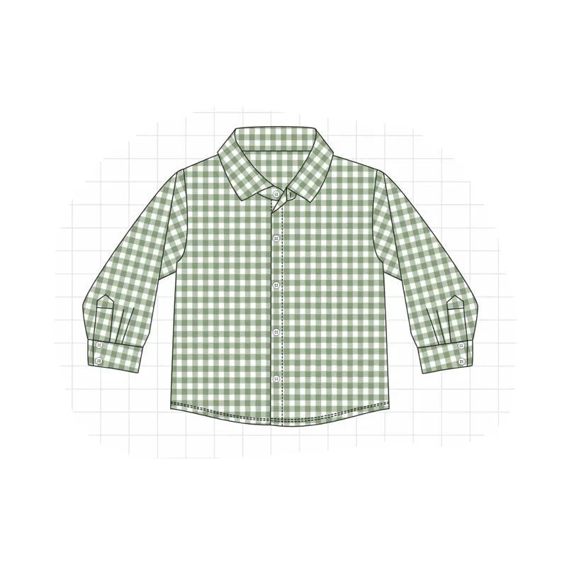 PO94 Sage gingham collection - Boys Button Shirt