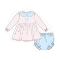 PO94 Pink&blue stripe bow applique collection - Diaper Set