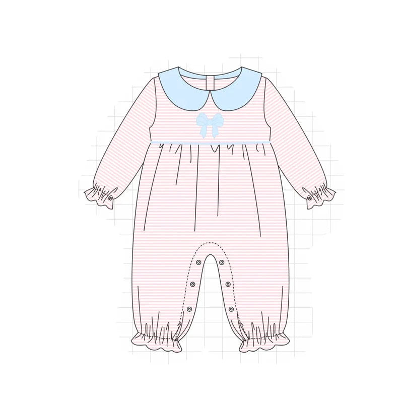 PO94 Pink&blue stripe bow applique collection - Romper