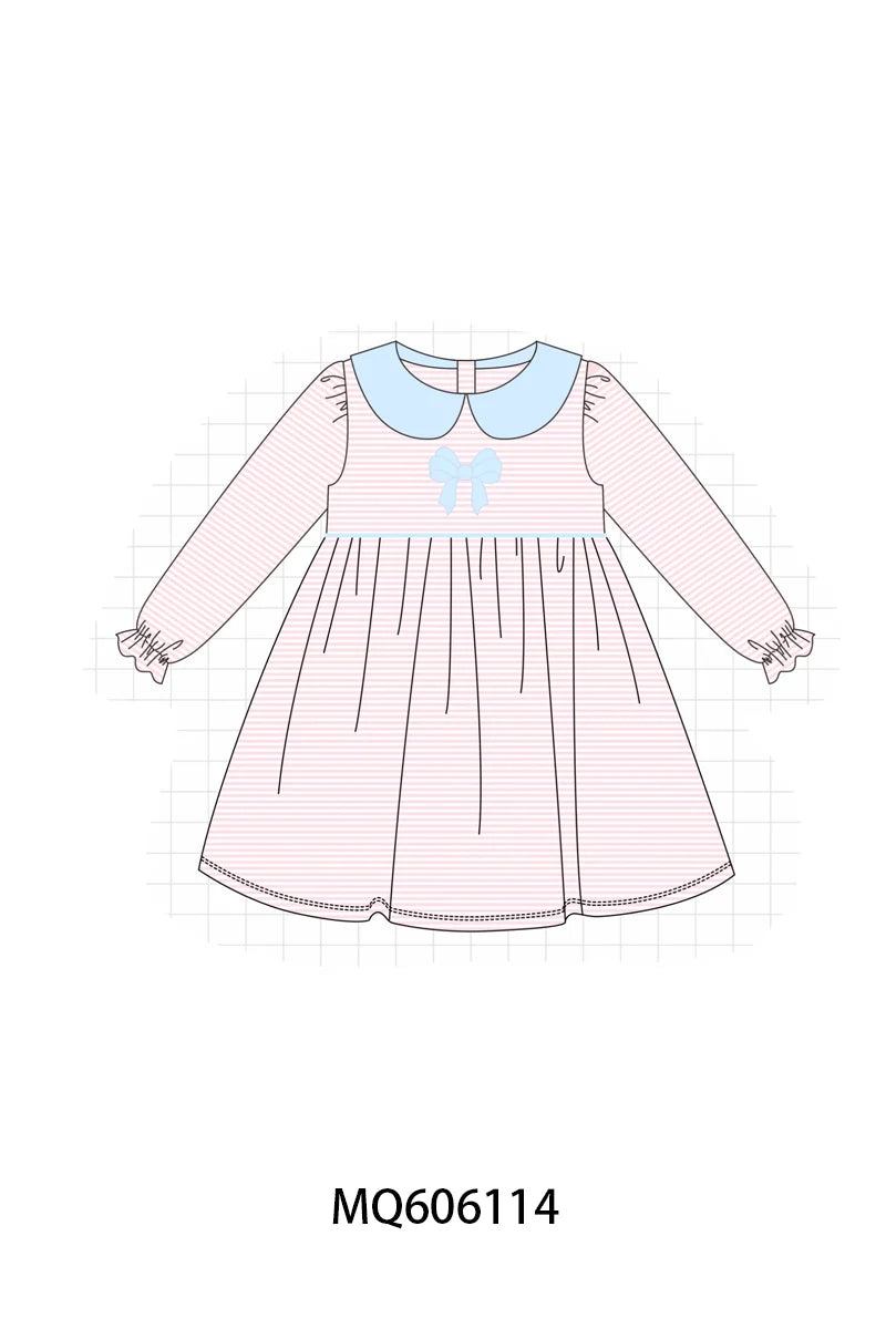 PO94 Pink&blue stripe bow applique collection - Dress