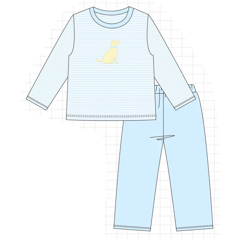 PO94 Pink&blue stripe bow applique collection - Boy Pant Set